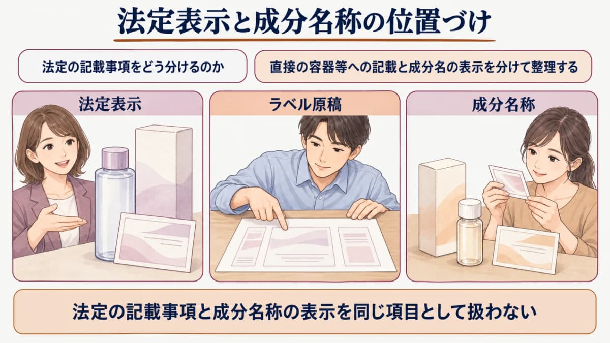 法定表示と成分名称を分けて確認する図