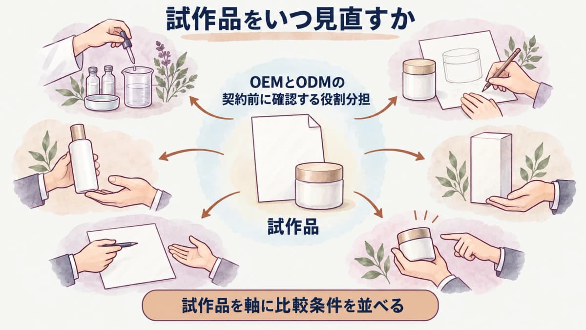 化粧品OEMとODMの相談で確認する商品構想・試作品・仕様書の質問図